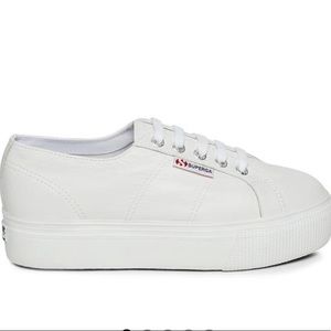 SUPERGA NAPPA WHITE LEATHER PLATFORM SNEAKER